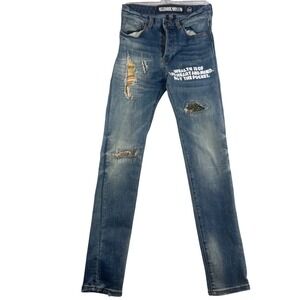 Billionaire Boys Club Distressed Patchwork Slim‎ Jeans Blue Size 30 Wealth Quote